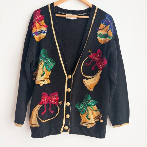 Norton McNaughton Christmas Bells Colourful Ramie Cotton Blend Cardigan M - Picture 2 of 7